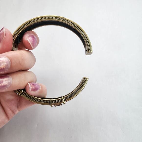 Heidi Daus Bangle Bracelet Hinge Old Gold Bronze White Crystal Age Of elegance - Picture 8 of 12